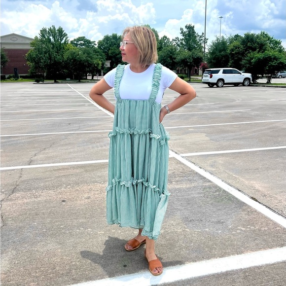 mable Dresses & Skirts - MABLE Green‎ Gingham tiered ruffle Sleeveless Dress S